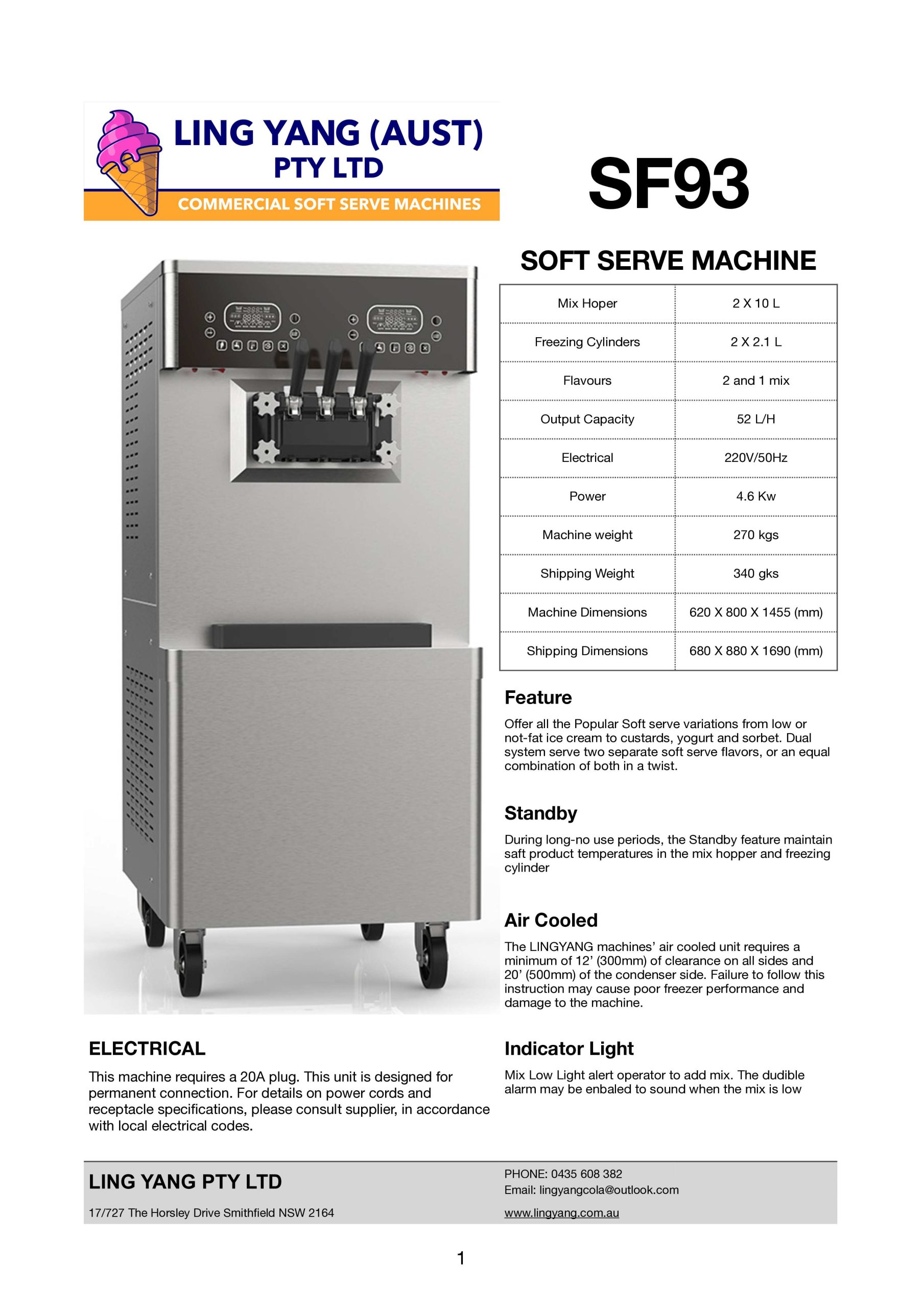 SF93 commercial soft ice cream machines for sale with dual flavour and twist soft serve capability.