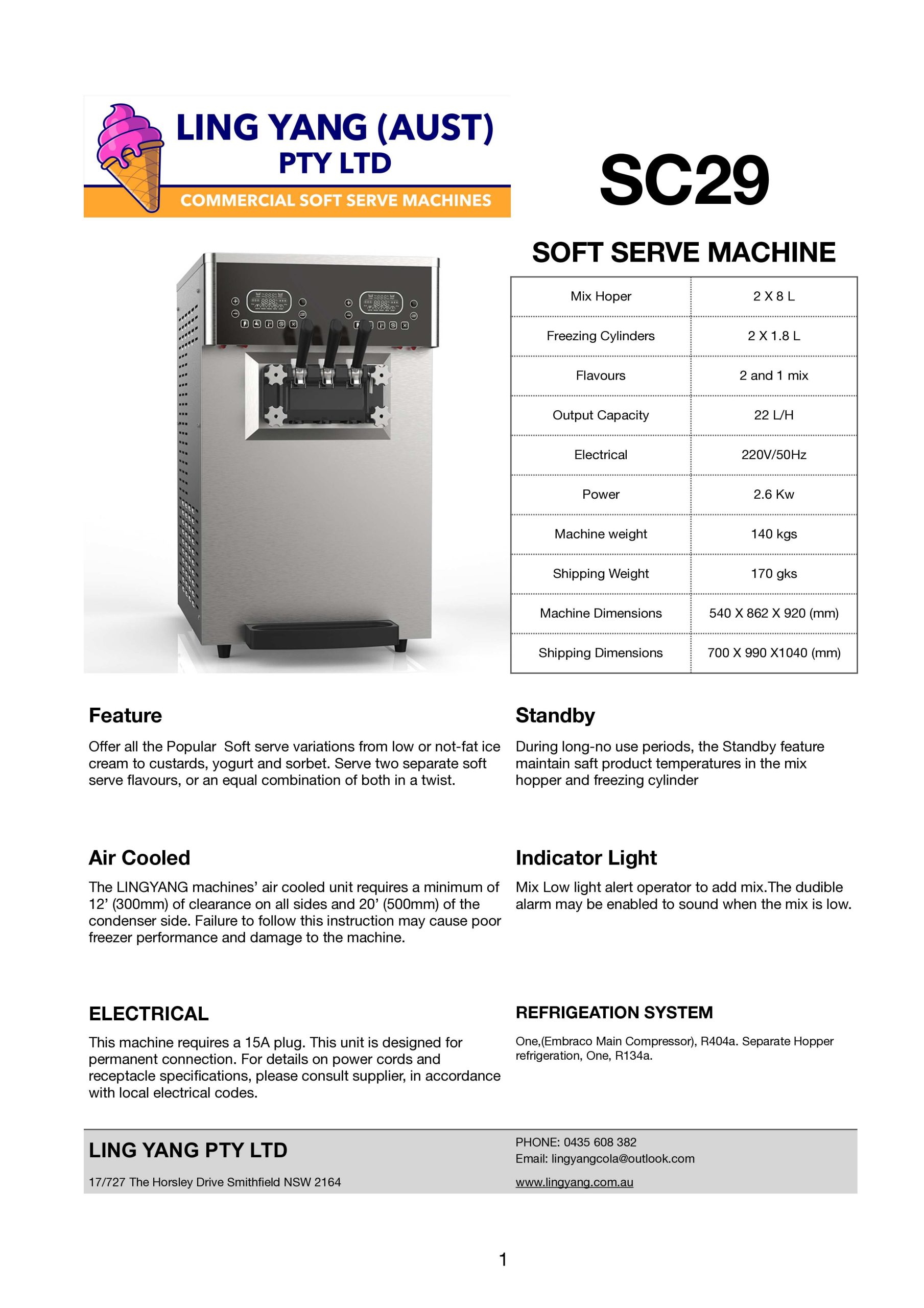 SC29 two flavour soft serve ice cream machine with dual-flavour dispensing